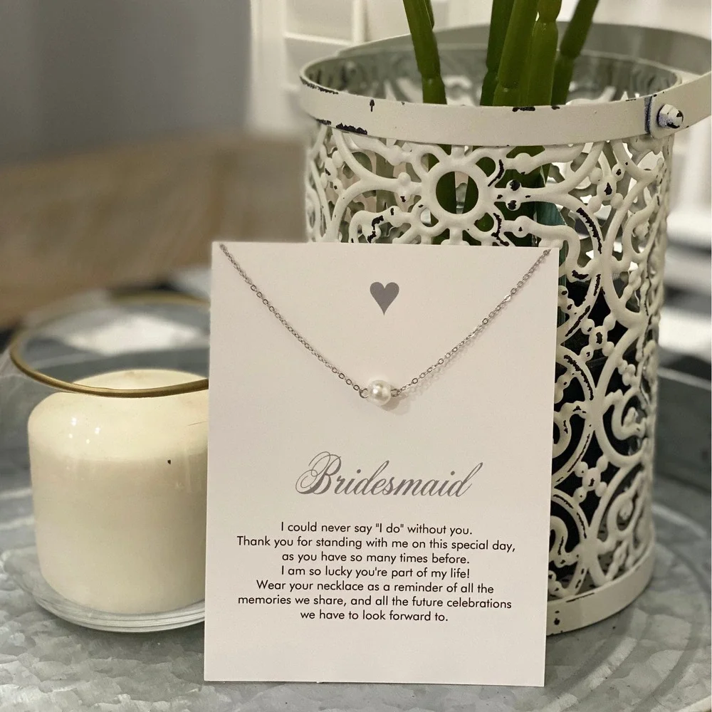 Bridesmaid Pearl Pendant Necklace Wedding Bridal Party Gift Silver Rose Gold